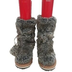 Sam Edelman Blanche Boots Womans 6.5 Faux Fur Suede Winter Gray Taupe Apres Ski